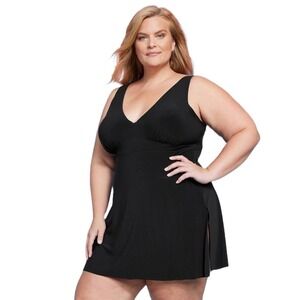 ✨Aqua Green Black Swim Dress Plus Size 22W V Neck Swimsuit Bathing Suit NEW